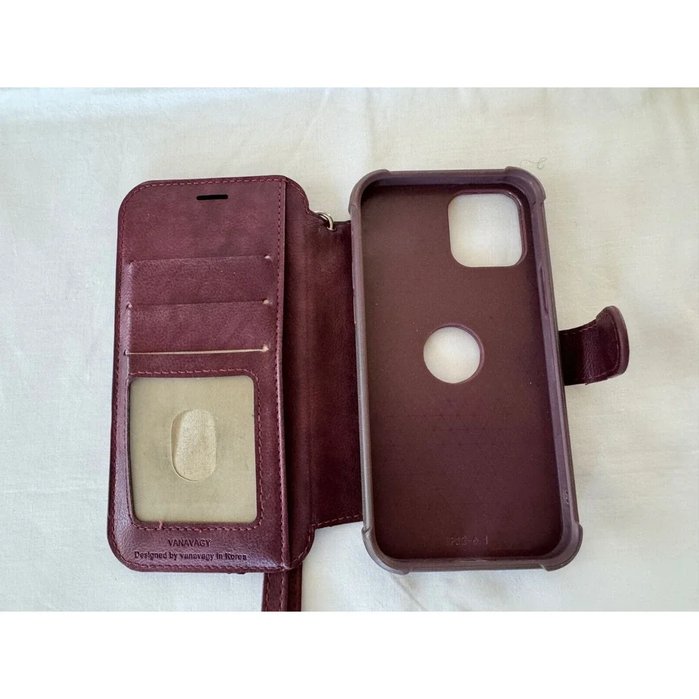 VANAVAGY iphone 12 Pro 6.1 inch Burgundy Phone Wallet Case